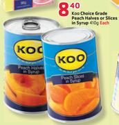 Koo Choice Grade Peach Halves Or Slices In Syrup-410g Each