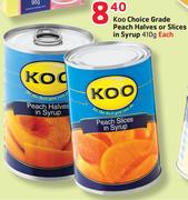 Koo Choice Grade Peach Halves Or Slices In Syrup-410G Each