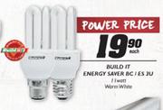Build It 11Watt Energy Saver BC/ES 3U Warm White-Each