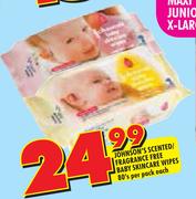 Johnson's Scented/Fragrance Free Baby Skincare Wipes-80's Per Pack Each