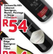 Durbanv Ille Hills Cabernet,Marlot,Pinetage Or Shiraz-750 Each