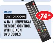 Dixon 4 In 1 Universal Remote Control With Dixon DVD Codes RM-301E