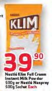 Nestle Klim Full Cream Instant Milk Powder-500g/Nesplay Sachet-500g Each