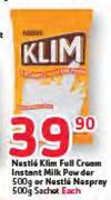 Nestle Klim Full Cream Instant Milk Powder-500g / Nestle Nespray Sachet-500g Each
