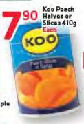 Koo Peach Halves Or Slices -410g 