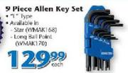 Worksman 9 Piece Allen Key Set-WMAK170-Each
