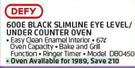 Defy 600E Black Slimline Eye Level/Under Counter Oven DBO450