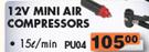 12V Mini Air Compressors-15Ltr/Min