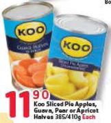 Koo Silced Pie Apples,Guava,Pear Or Apricot Halves-385/410g Each