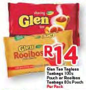Glen Tea Tagless Teabags-100's Pouch or Rooibos Teabags-80's Pouch-Per Pack