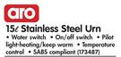 Aro 15Ltr Stainless Steel Urn