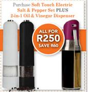 Soft Touch Electric Salt & Pepper Set+2-In-1 Oil & Vinegar Dispenser
