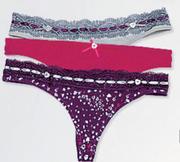 Shelley Lingerie 3 Pack Silver/Raspberry/Printed Thong