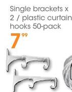 Single Brackets x 2/Plastic Curtain Hooks-50 Pack