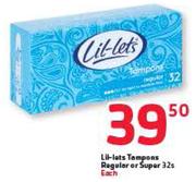 Lit-Lets Tampons Regular or Super-32's Each