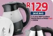 Counter Point 1.5Ltr 360 Degree Cordless Kettle Black Or White-2000W Each