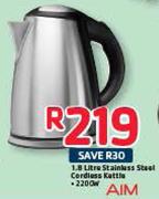 Aim 1.8Ltr Stainless Steel Cordless Kettle-2200W