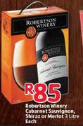 Robertson Winery Cabernet Sauvignon, Shiraz Or Merlot-3Ltr Each