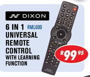 Dixon 6 In 1 Univesal Remote Control With Learning Function RML600