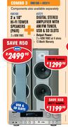 Dixon 2x10" Hi-Fi Tower Speakers(Pair) Plus Digital Stereo Amplifier With AM/FM Tuner,USB & SD Slots