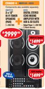 Dixon 2x12" Hi-Fi Tower Speakers(Pair) Plus Digital Stereo Echo Mixing Amplifier With USB & SD Slots
