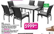 Java Rectangular Dining Table with Glass Top and Aluminium Frame-Each