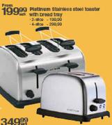 Platinum Stainless Steel Toaster With Bread Tray-2 Slice Each