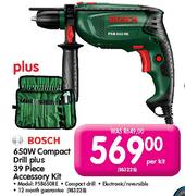Bosch 650W Compact Drill plus 39 Piece Accessory Kit-Per Kit(PSB650RE)
