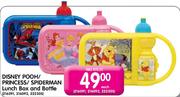 Disney Pooh/Princess/Spiderman Lunch Box And Bottle Each