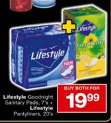 Lifestyle Goodnight Sanitary Pads-7's Plus Lifestyle Pantyliners-20's