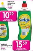 Sunlight Dishwashing Liquid-750ml Each