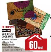 Trento Coir Design Door Mats 400x600mm-Each