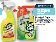 Handy Andy Power Cream Kitchen Trigger 750ml and Handy Andy Power Cream Refill 750ml Pouch