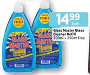 Glass Master Glass Cleaner Refill 500ml + 250ml Free-Each