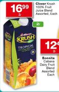 Clover Krush 100% Fruit Juice Blend Assorted-2l Each