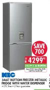 KIC Bottom Freezer Metallic Fridge With Water Dispenser-346Ltr
