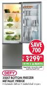 Defy Bottom Freezer Metallic Fridge-250Ltr