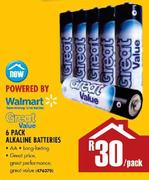 Walmart Great Valve 6 Pack Alkaline Batteries-Per Pack