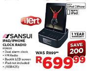 Sansui IPad/IPhone Clock Radio (IPD1003)