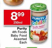 Purity 4th Foods Baby Food Assorted-250ml Each