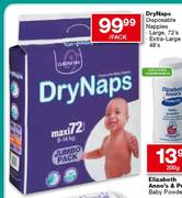 Dry Naps Disposable Nappies Large-72's/Extra Large-48's-Per Pack
