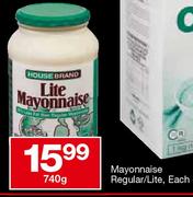 Housebrand Mayonnaise Regular/Lite-740g Each