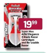 Super Max AZ62 Elegance 4 Blade Razor Cartridges And Re-Usable Razor