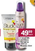 L'oreal Silk And Gloss Hairspray-200ml Or Mousse-250ml Each