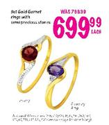 9Ct Gold Garnet Rings With Semi Precious Stones-Each