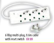 Eurolux 6 Way Multi-Plug,0.6m Cable with Reset Switch