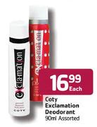 Coty Exclamation Deodorant-90ml Each