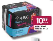Kotex Maxi Pads-8's or 10's Each