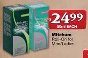 Mitchum Roll-On for Men/Ladies-50ml Each