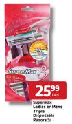 Supermax Ladies Or Mens Triple Disposable Razors-5's Each